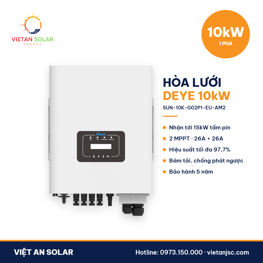 Biến tần hòa lưới Deye 10kW 1 pha SUN-10K-G02P1-EU-AM2