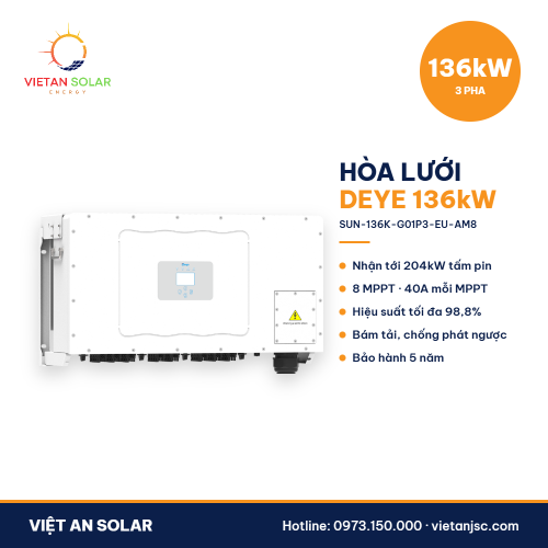 Biến tần hòa lưới Deye 136kW 3 pha SUN-136K-G01P3-EU-AM8