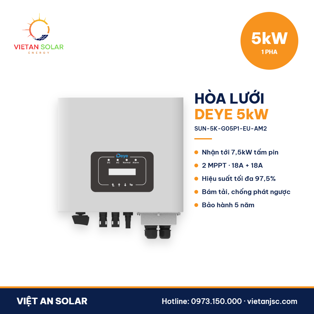 Biến tần hòa lưới Deye 5kW 1 pha SUN-5K-G05P1-EU-AM2