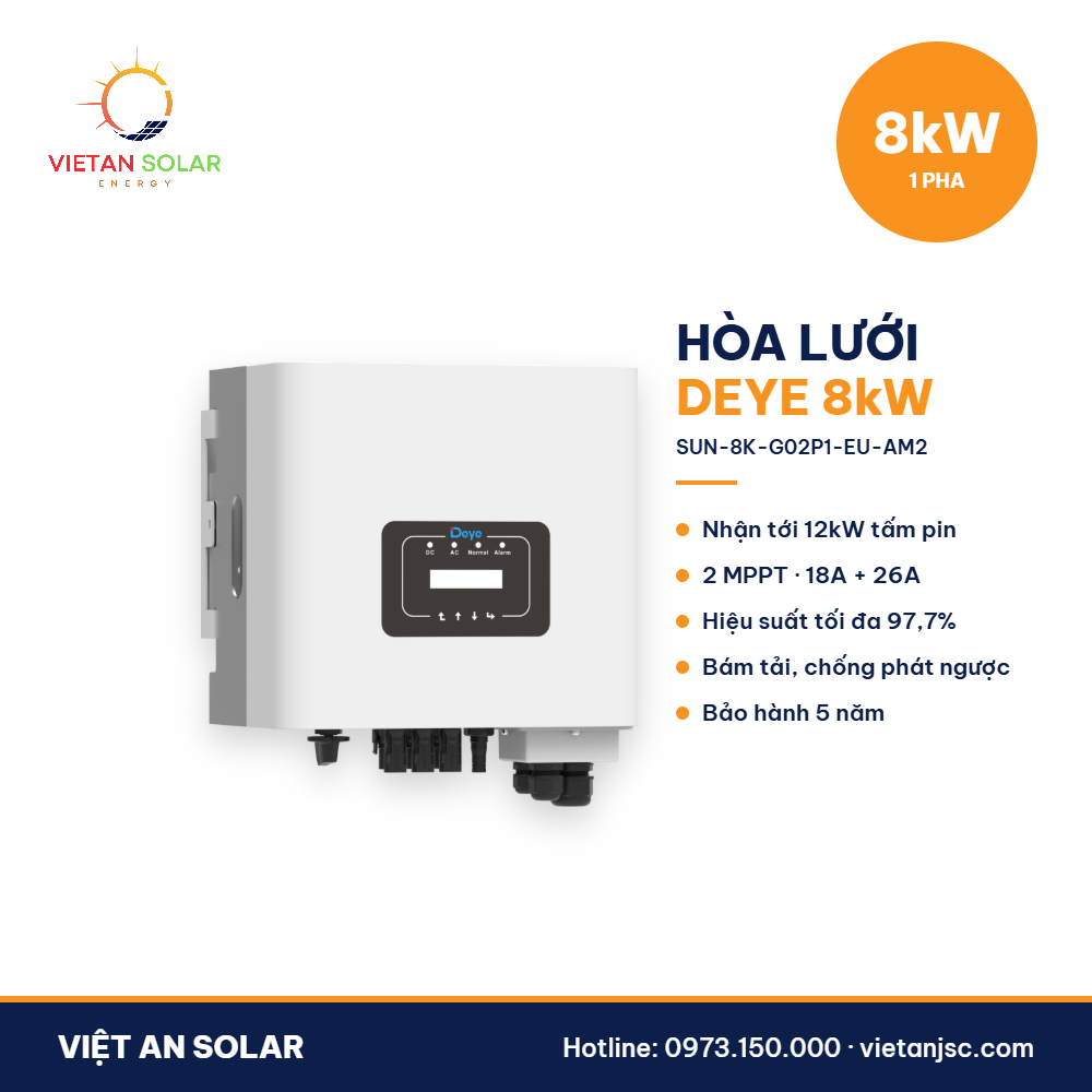 Biến tần hòa lưới Deye 8kW 1 pha SUN-8K-G02P1-EU-AM2