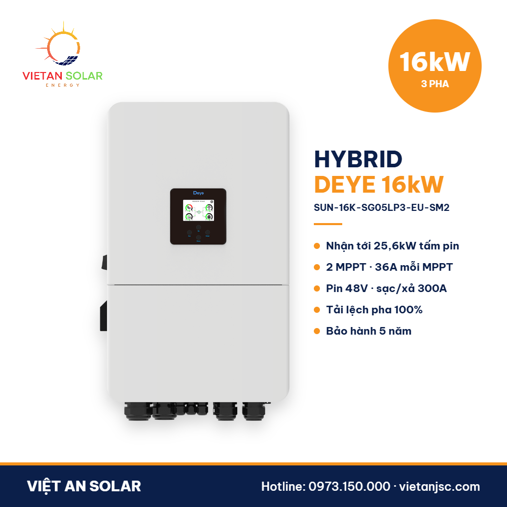 Biến tần hybrid Deye 16kW 3 pha SUN-16K-SG05LP3-EU-SM2