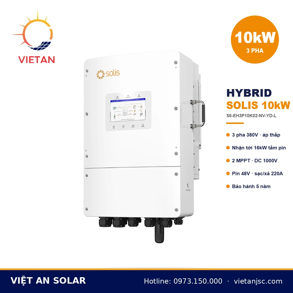 Biến tần hybrid Solis 10kW 3 pha áp thấp S6-EH3P10K02-NV-YD-L
